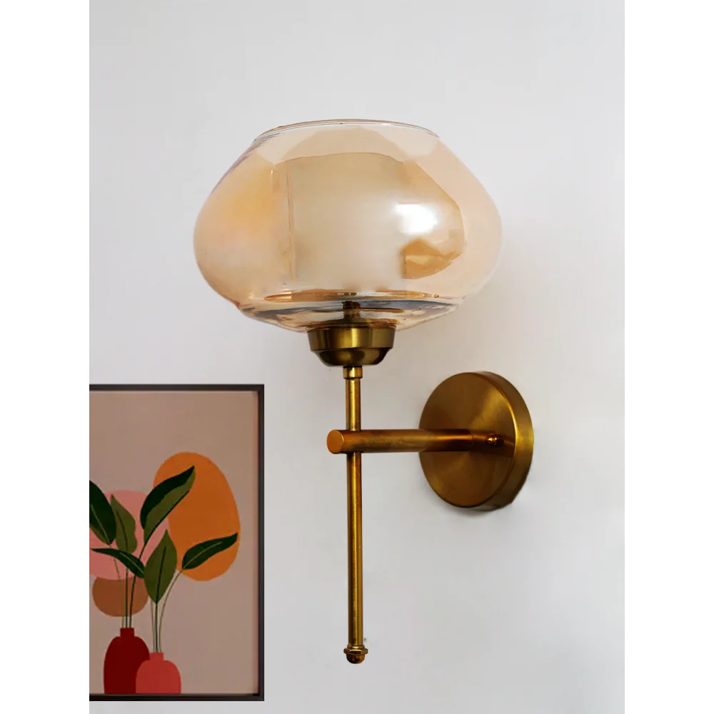 Big Kachori Glass Amber Globe Wall Light Brass Sconce | SKE-140010_2_BKAG