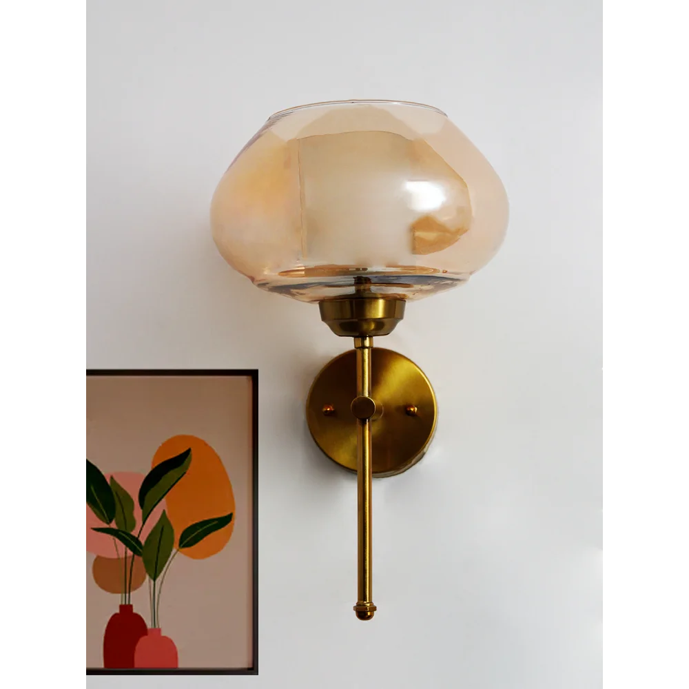 Big Kachori Glass Amber Globe Wall Light Brass Sconce | SKE-140010_2_BKAG