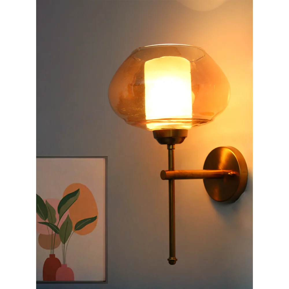 Big Kachori Glass Amber Globe Wall Light Brass Sconce | SKE-140010_2_BKAG