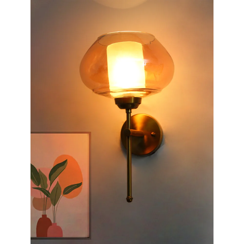 Big Kachori Glass Amber Globe Wall Light Brass Sconce | SKE-140010_2_BKAG