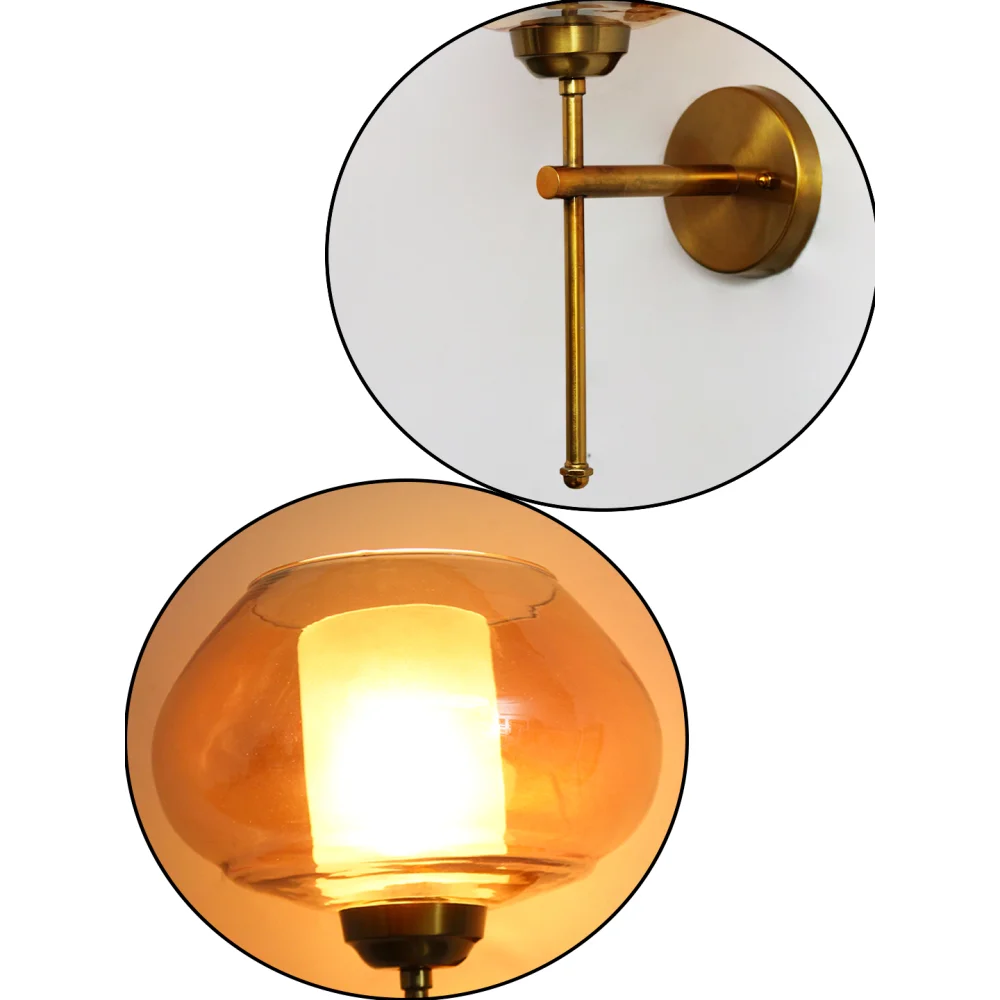Big Kachori Glass Amber Globe Wall Light Brass Sconce | SKE-140010_2_BKAG