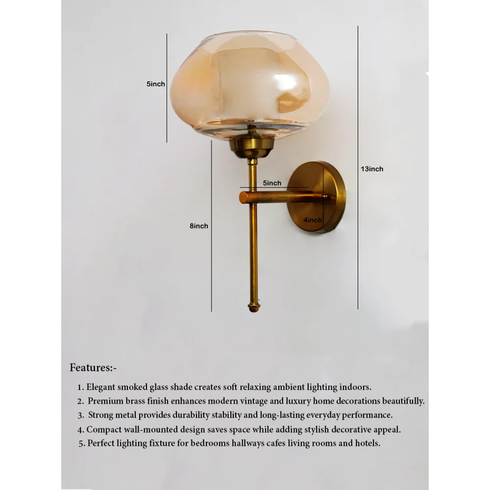 Big Kachori Glass Amber Globe Wall Light Brass Sconce | SKE-140010_2_BKAG