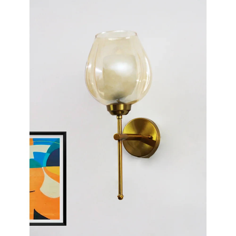 Designer Brass Wall Sconce Amber Glass Lighting | SKE-140010_2_DBWSAGL