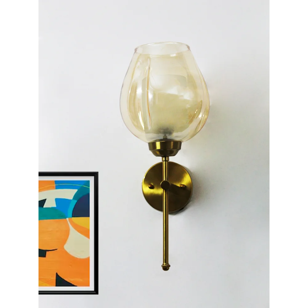 Designer Brass Wall Sconce Amber Glass Lighting | SKE-140010_2_DBWSAGL