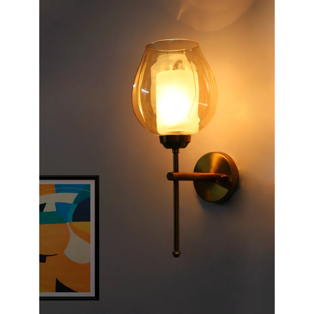 Designer Brass Wall Sconce Amber Glass Lighting | SKE-140010_2_DBWSAGL