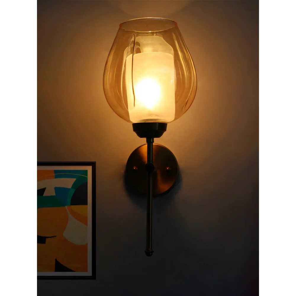 Designer Brass Wall Sconce Amber Glass Lighting | SKE-140010_2_DBWSAGL