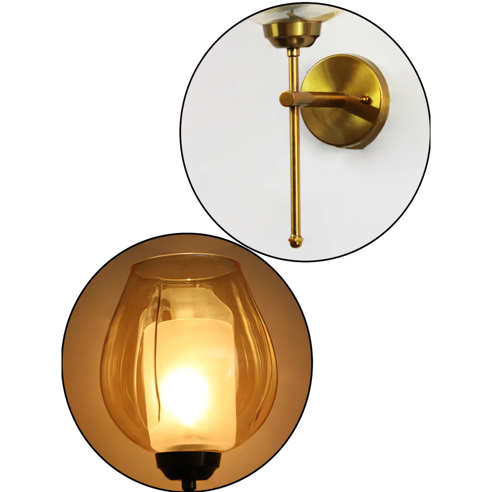 Designer Brass Wall Sconce Amber Glass Lighting | SKE-140010_2_DBWSAGL