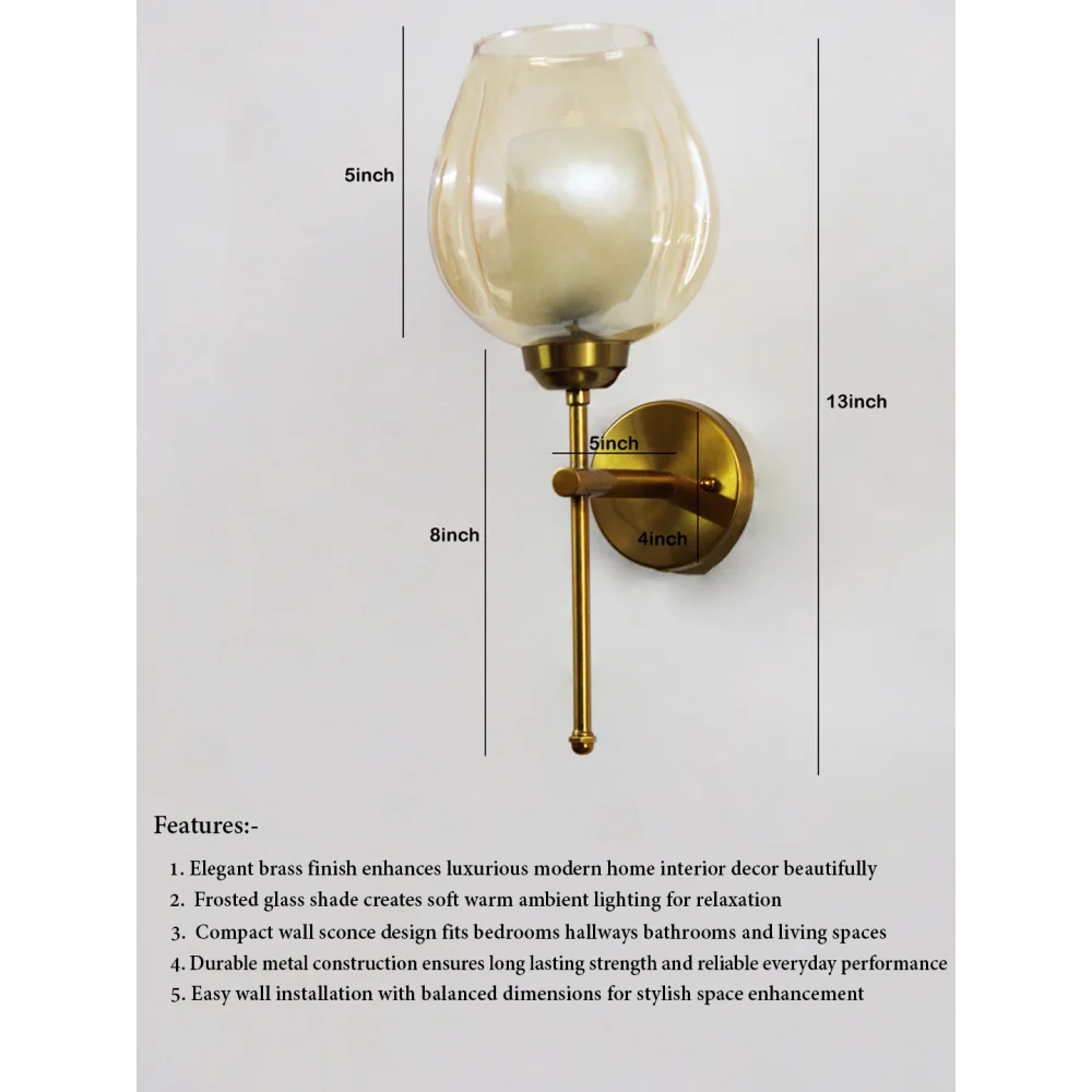 Designer Brass Wall Sconce Amber Glass Lighting | SKE-140010_2_DBWSAGL