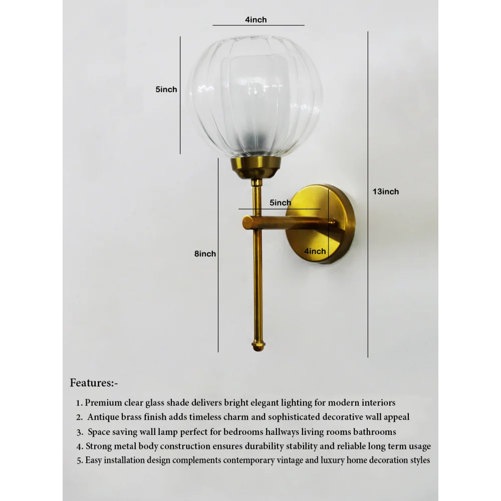 Decorative Brass Wall Sconce Clear Glass Wall Light | SKE-140010_2_DBWSCGWL