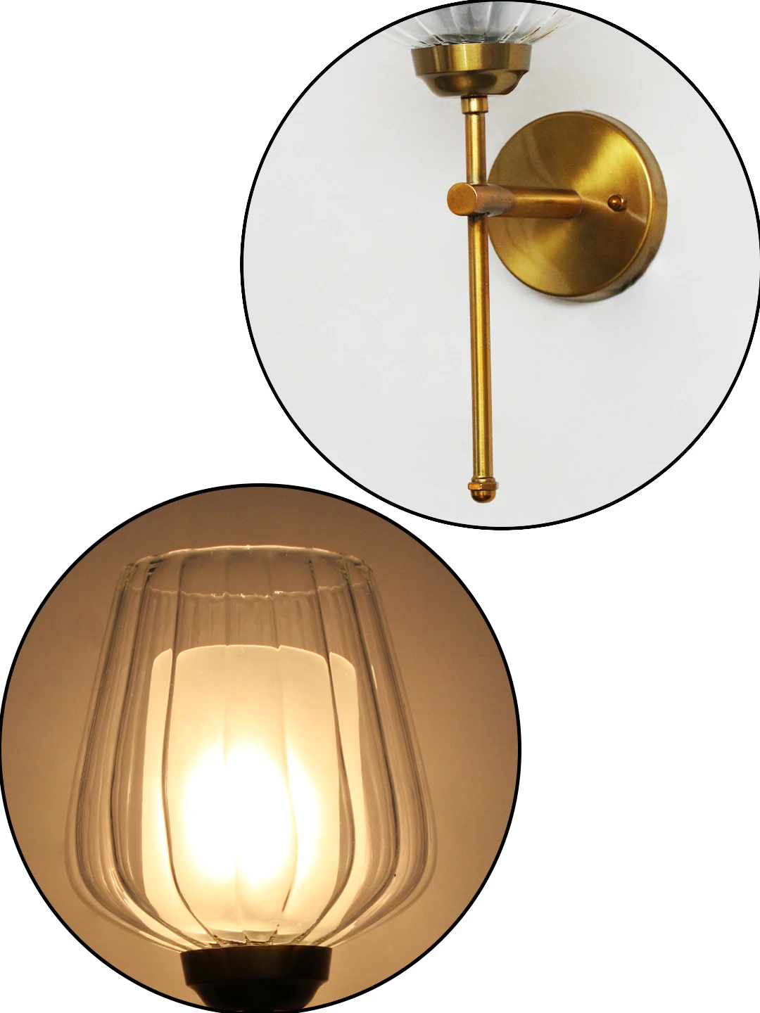 Designer Brass Wall Sconce Ribbed Glass Lamp | SKE-140010_2_DBWSRGL
