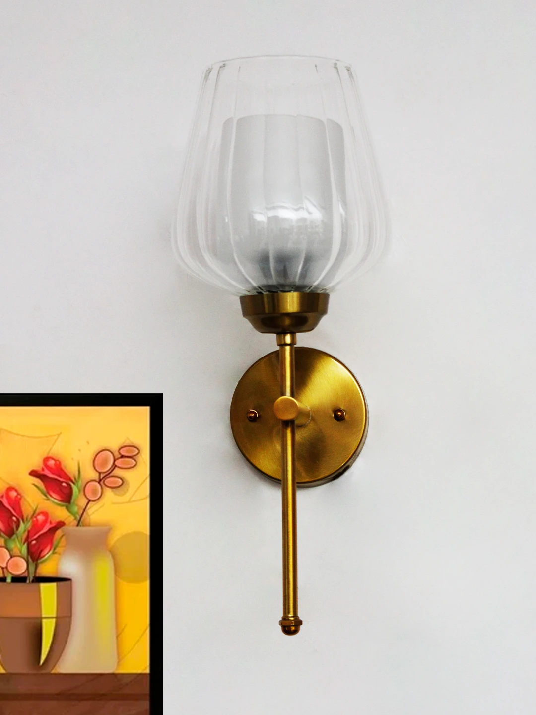 Designer Brass Wall Sconce Ribbed Glass Lamp | SKE-140010_2_DBWSRGL