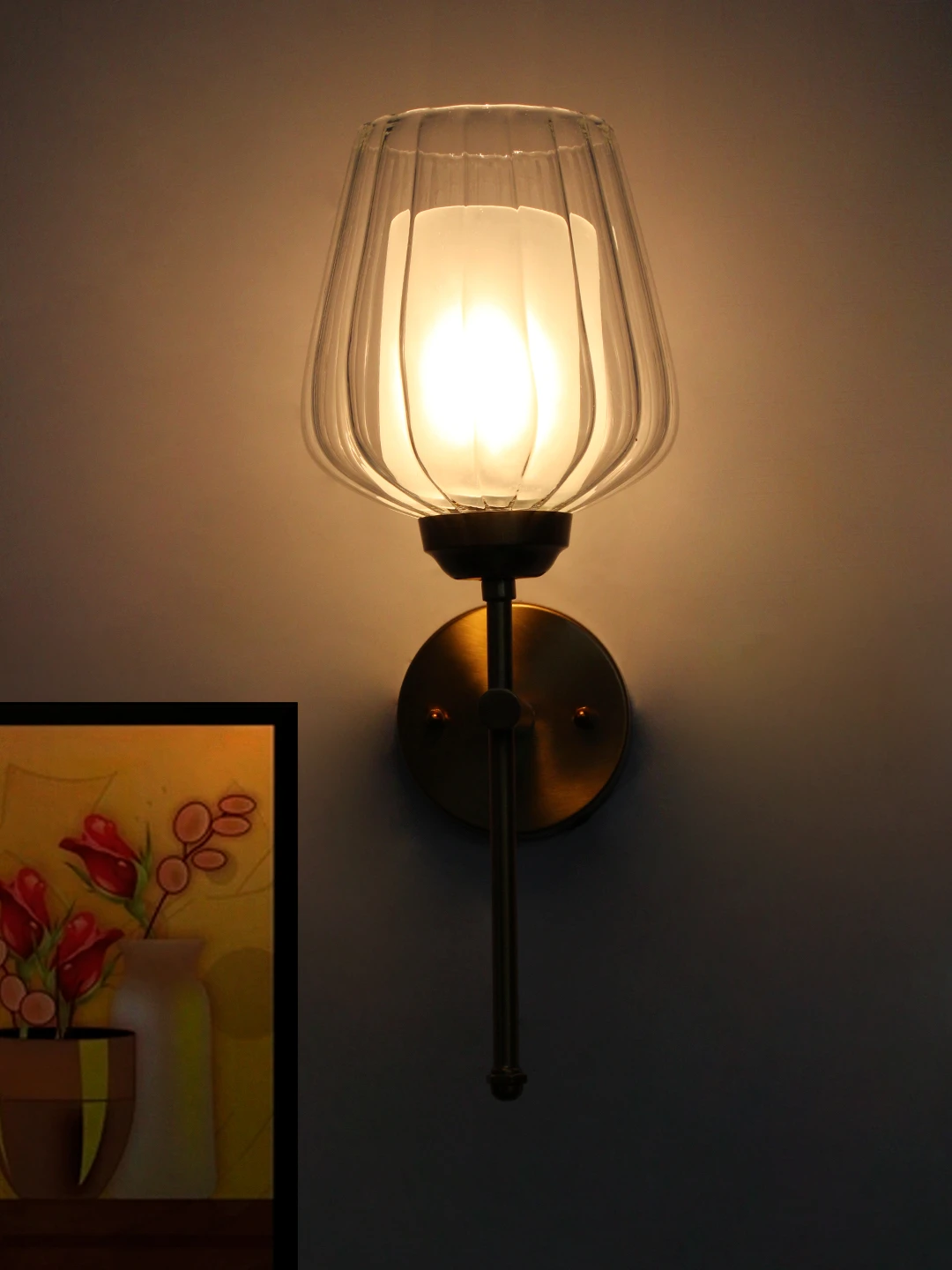 Designer Brass Wall Sconce Ribbed Glass Lamp | SKE-140010_2_DBWSRGL