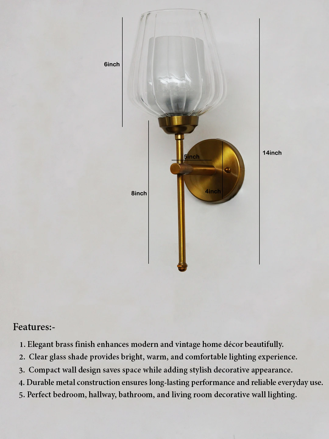Designer Brass Wall Sconce Ribbed Glass Lamp | SKE-140010_2_DBWSRGL