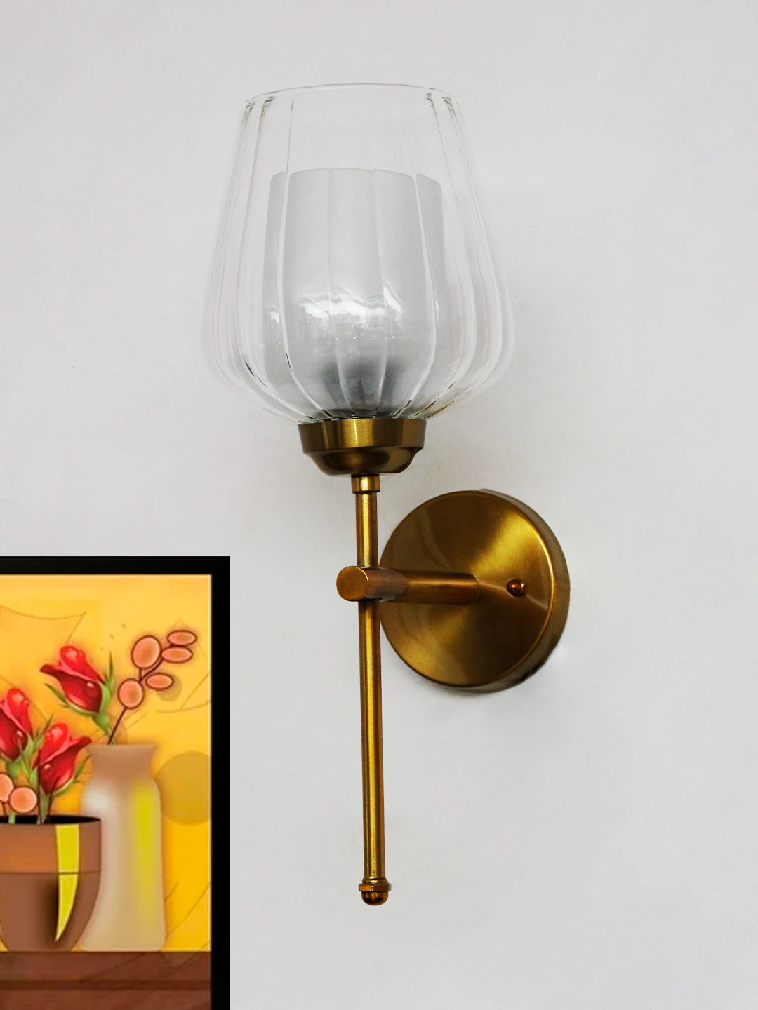 Designer Brass Wall Sconce Ribbed Glass Lamp | SKE-140010_2_DBWSRGL