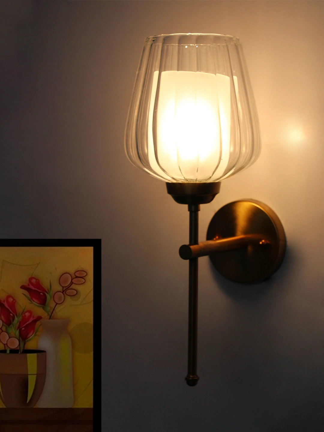 Designer Brass Wall Sconce Ribbed Glass Lamp | SKE-140010_2_DBWSRGL
