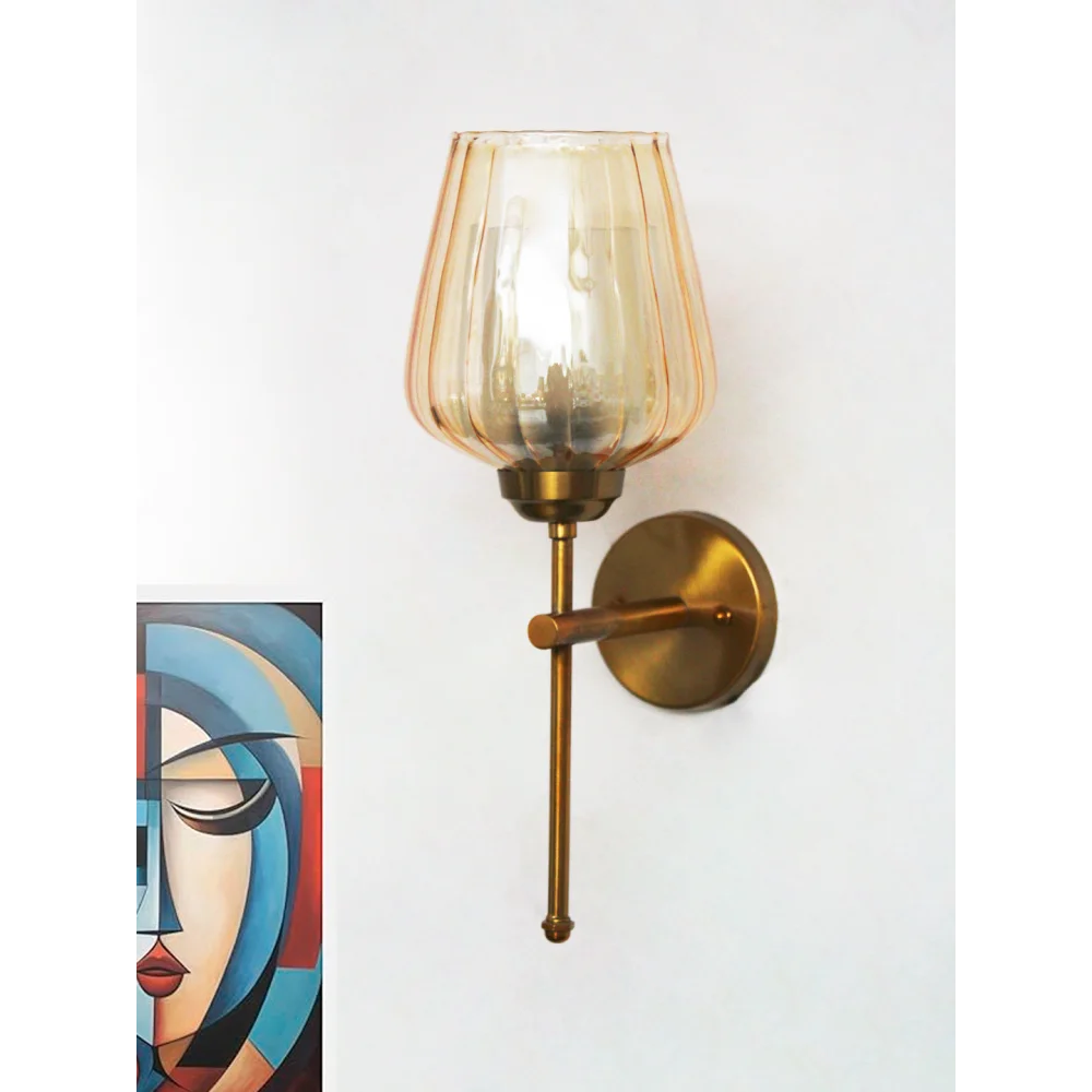 Elegant Brass Wall Light Ribbed Glass Shade | SKE-140010_2_EBWLRGS