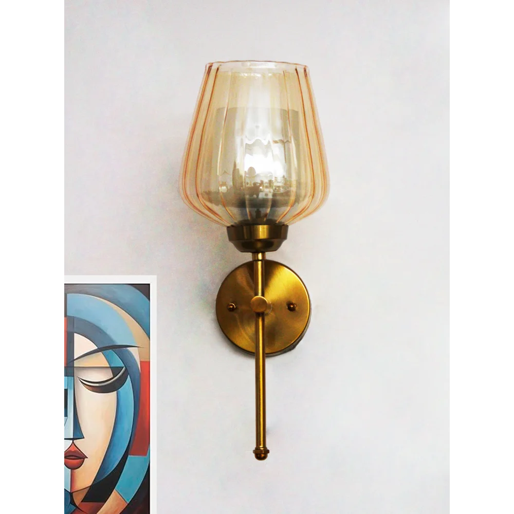Elegant Brass Wall Light Ribbed Glass Shade | SKE-140010_2_EBWLRGS