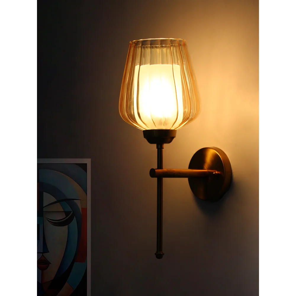 Elegant Brass Wall Light Ribbed Glass Shade | SKE-140010_2_EBWLRGS