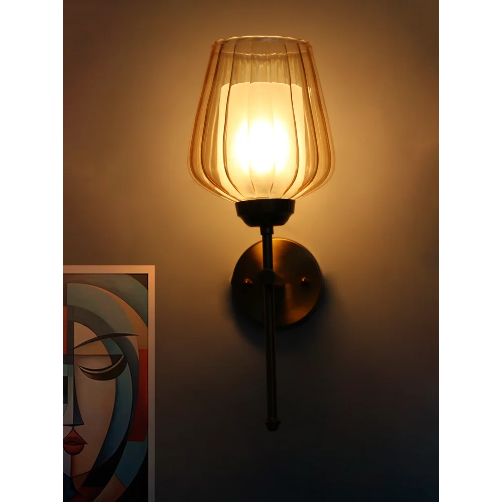 Elegant Brass Wall Light Ribbed Glass Shade | SKE-140010_2_EBWLRGS