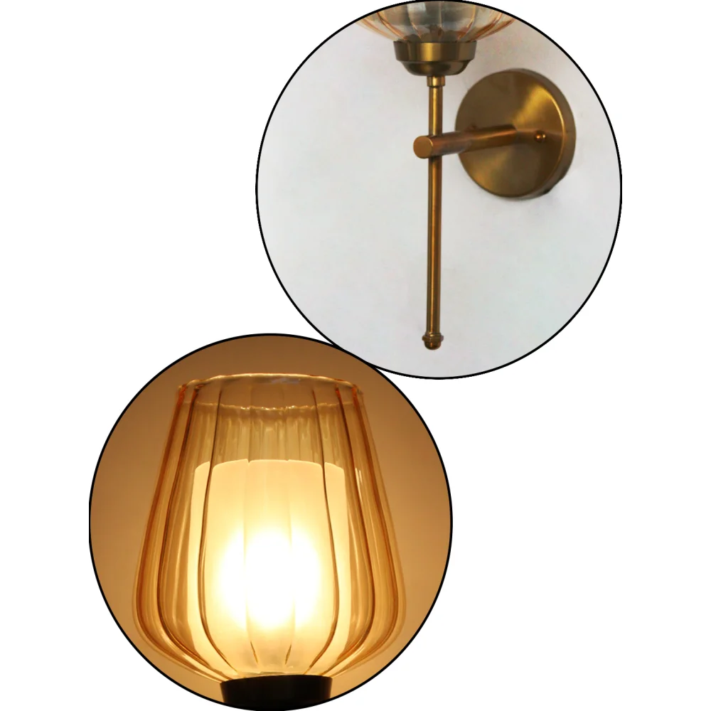 Elegant Brass Wall Light Ribbed Glass Shade | SKE-140010_2_EBWLRGS