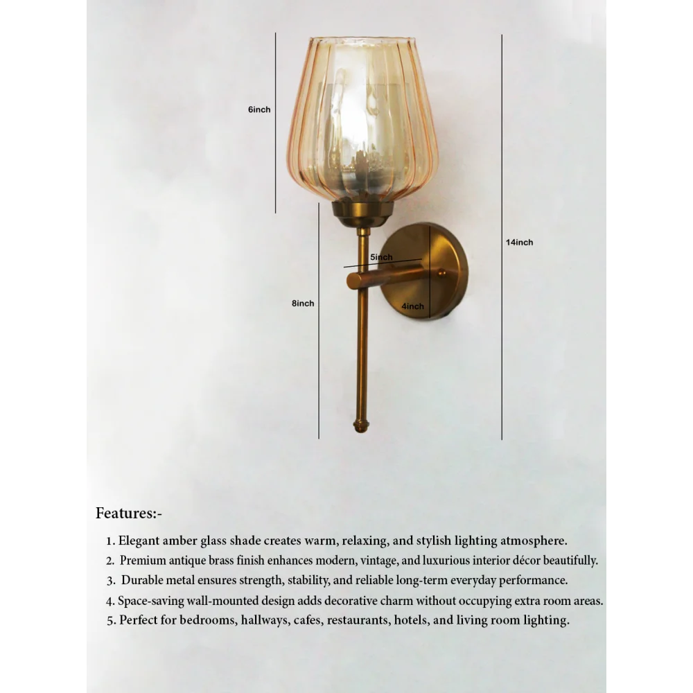 Elegant Brass Wall Light Ribbed Glass Shade | SKE-140010_2_EBWLRGS