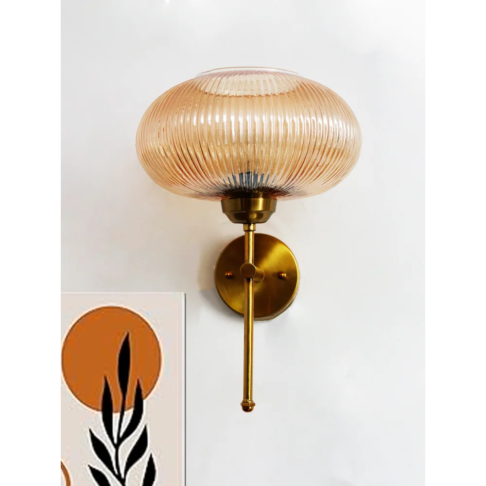 Elegant Brass Wall Light Ribbed Glass Shade Fixture | SKE-140010_2_EBWLRGSF