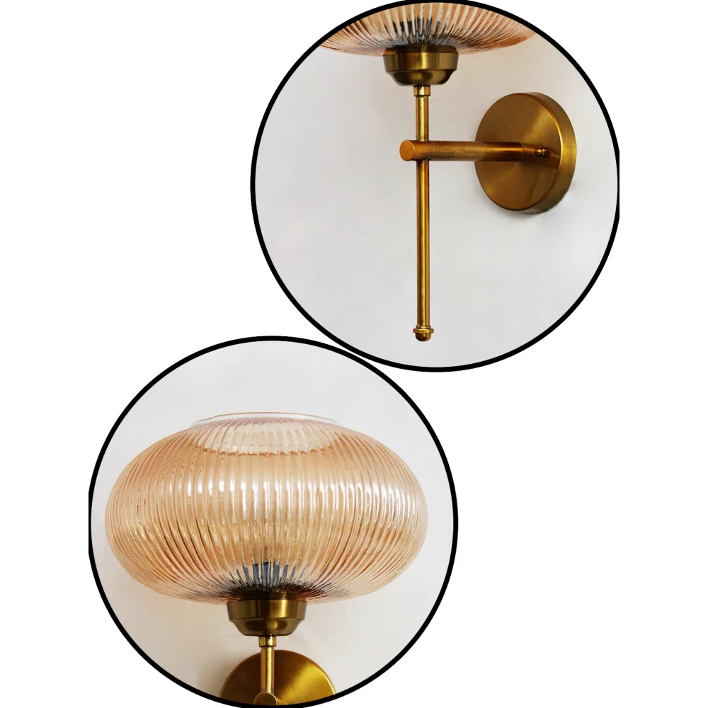 Elegant Brass Wall Light Ribbed Glass Shade Fixture | SKE-140010_2_EBWLRGSF