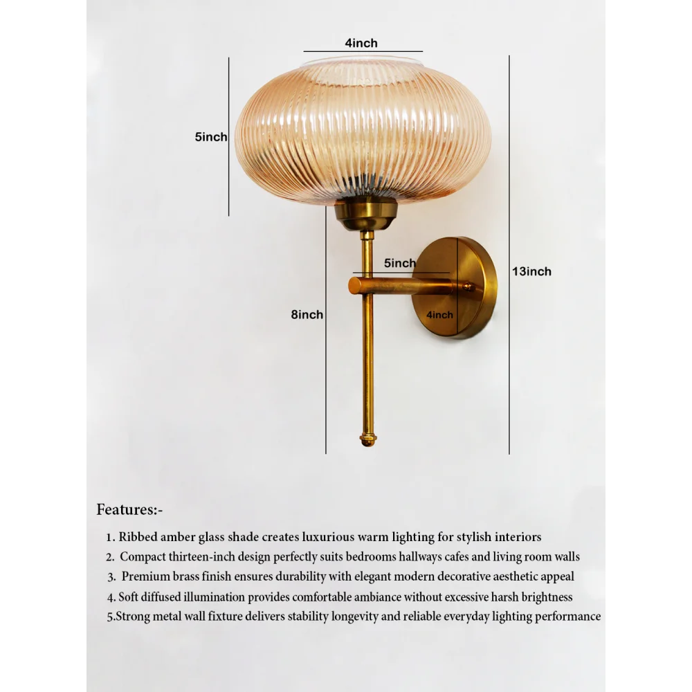 Elegant Brass Wall Light Ribbed Glass Shade Fixture | SKE-140010_2_EBWLRGSF