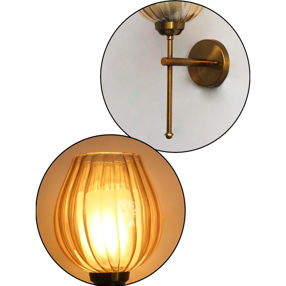 Elegant Brass Wall Sconce Amber Glass Lamp Fixture | SKE-140010_2_EBWSAGLF