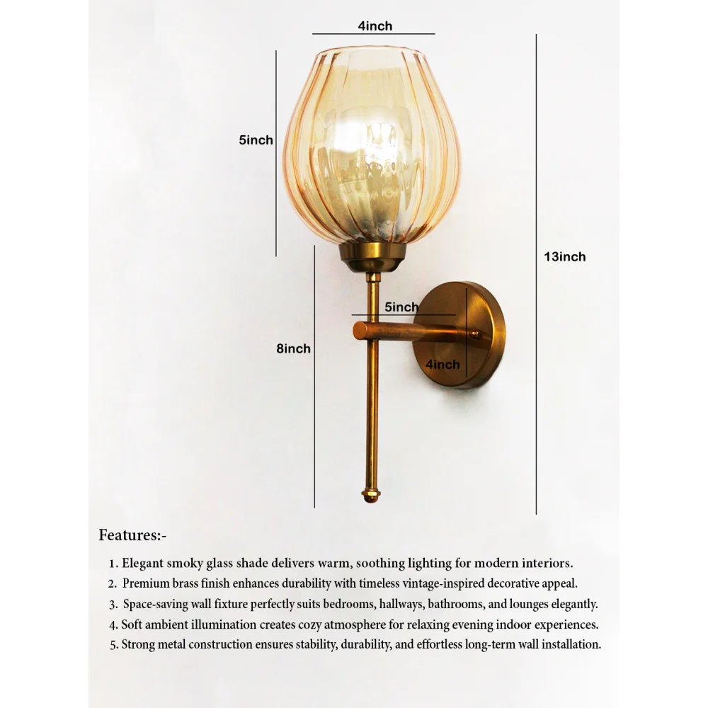 Elegant Brass Wall Sconce Amber Glass Lamp Fixture | SKE-140010_2_EBWSAGLF
