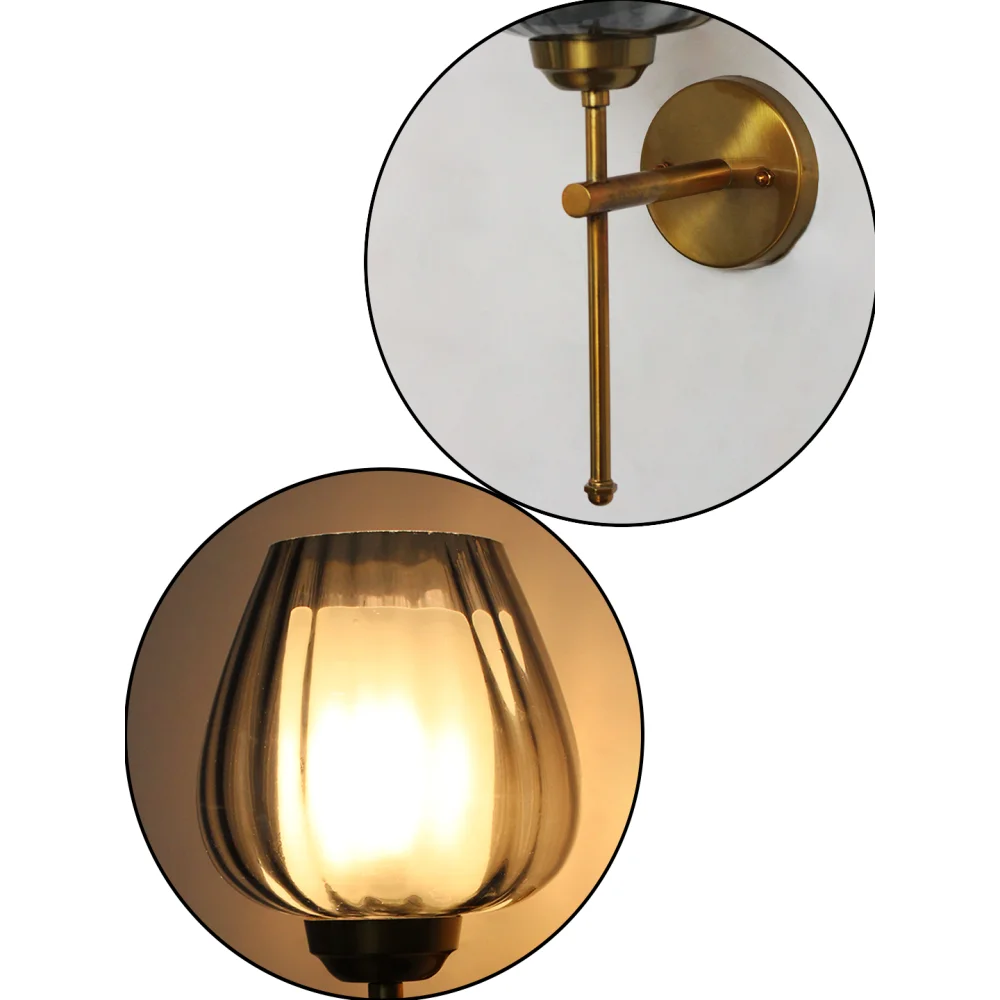 Modern Brass Wall Light with Smoked Glass Shade | SKE-140010_2_MBWLSGS