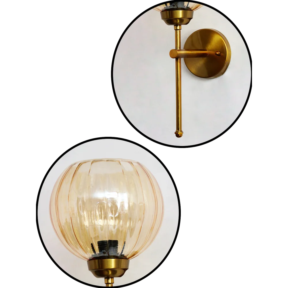 Retro Brass Wall Lamp Amber Ribbed Glass Shade | SKE-140010_2_RBWLARGS