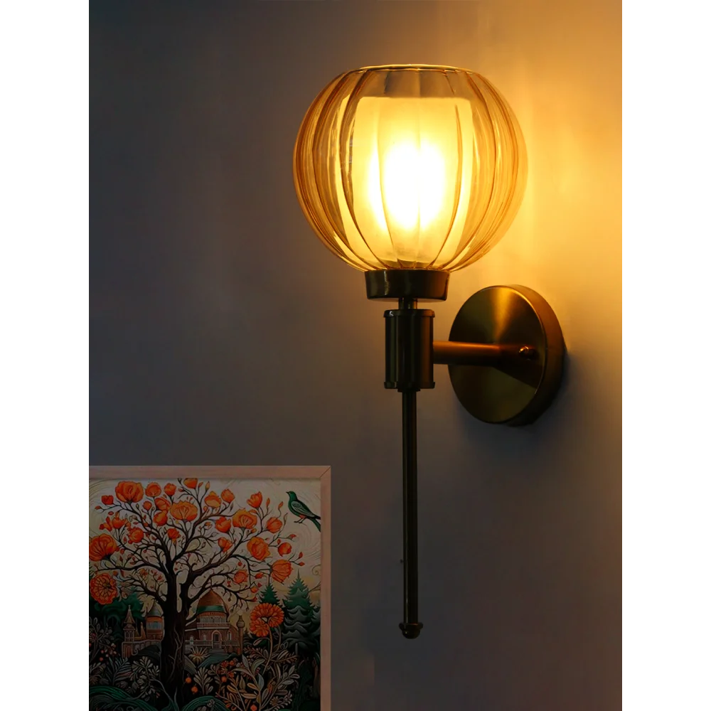 Decorative Brass Wall Light with Amber Glass | SKE-140010_DBAGWL