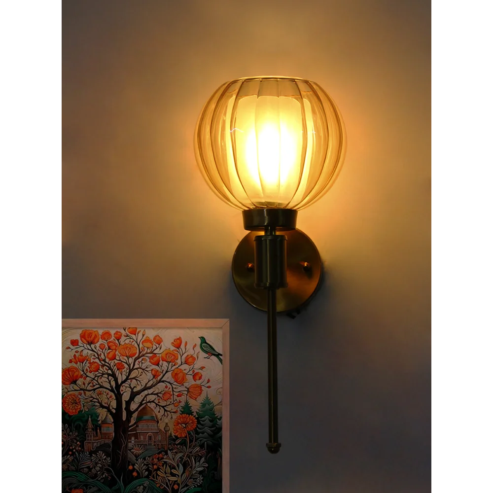Decorative Brass Wall Light with Amber Glass | SKE-140010_DBAGWL