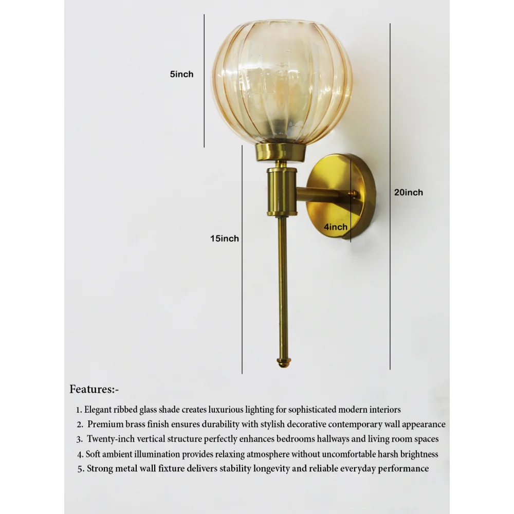 Decorative Brass Wall Light with Amber Glass | SKE-140010_DBAGWL