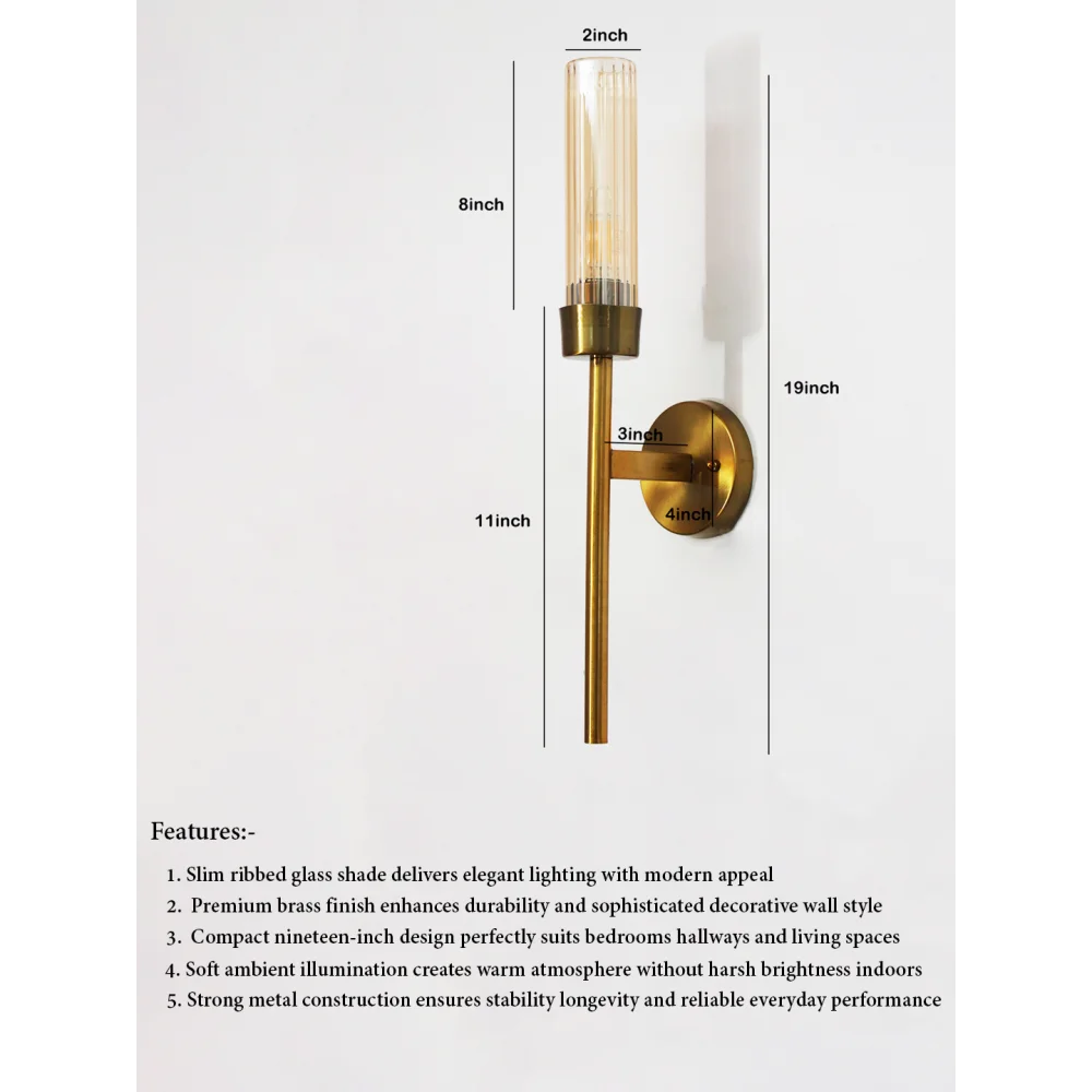 Amber Glass Slim Linear Wall Lamp Brass | SKE-140016_AGSTWL