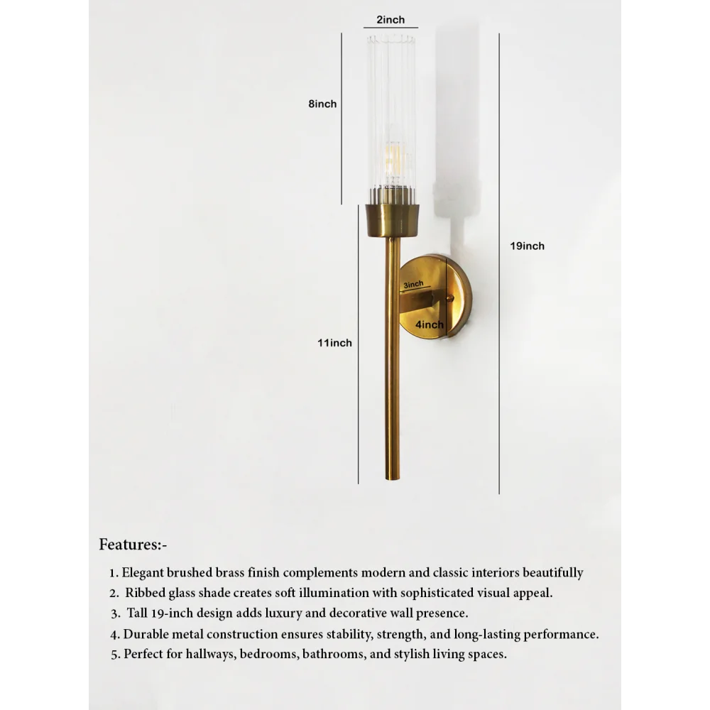 Clear Glass Slim Linear Wall Lamp Brass | SKE-140016_CGSTWL