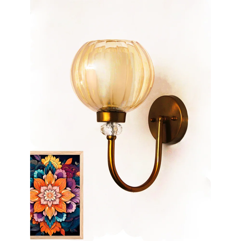 Decorative Brass Wall Light with Amber Glass Globe | SKE-140043_ARG