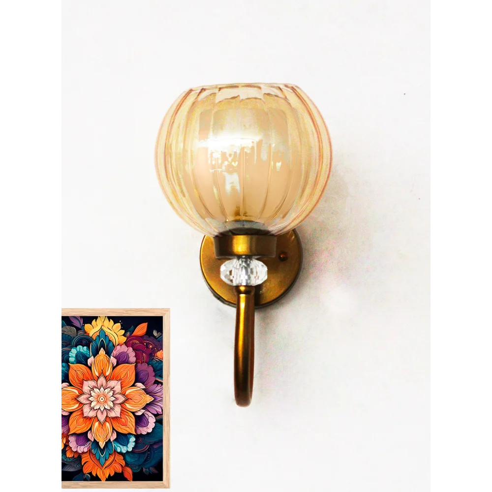 Decorative Brass Wall Light with Amber Glass Globe | SKE-140043_ARG