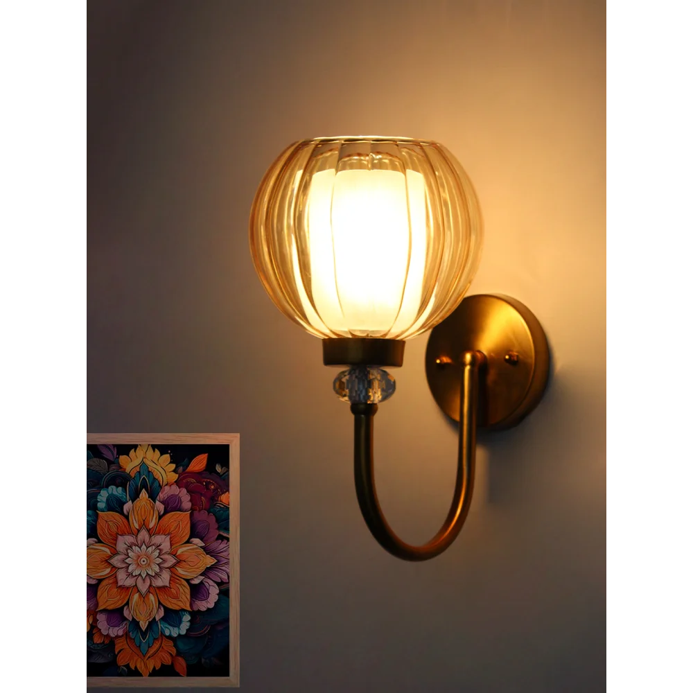 Decorative Brass Wall Light with Amber Glass Globe | SKE-140043_ARG