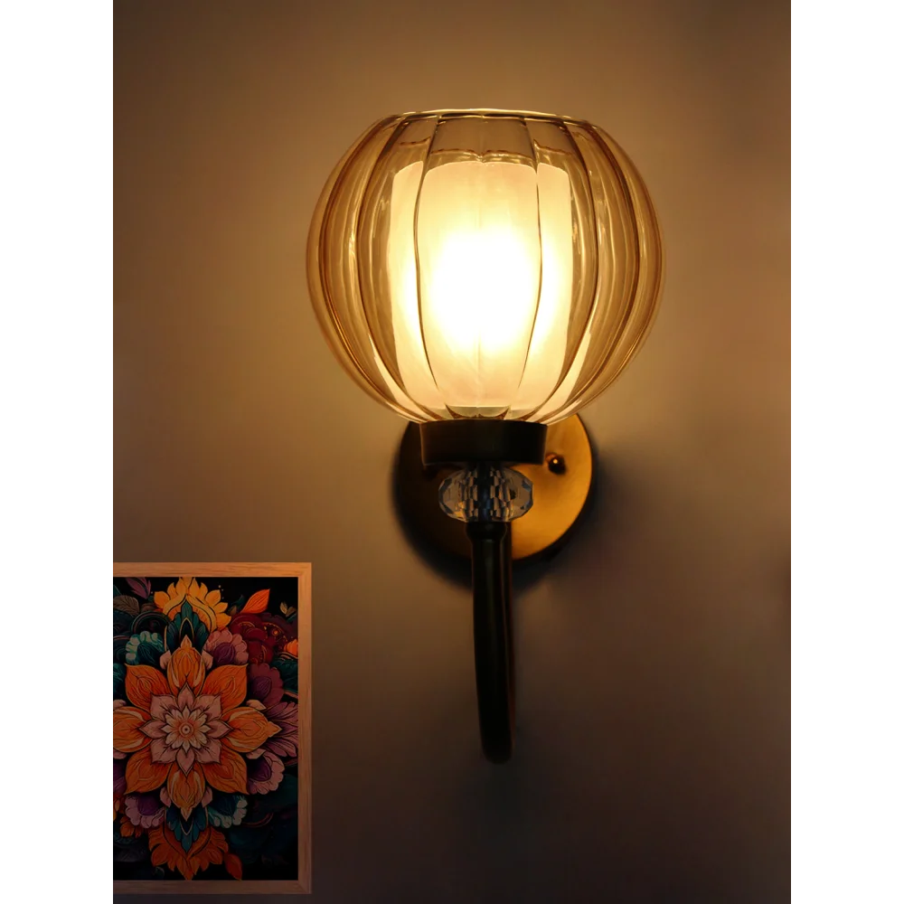 Decorative Brass Wall Light with Amber Glass Globe | SKE-140043_ARG