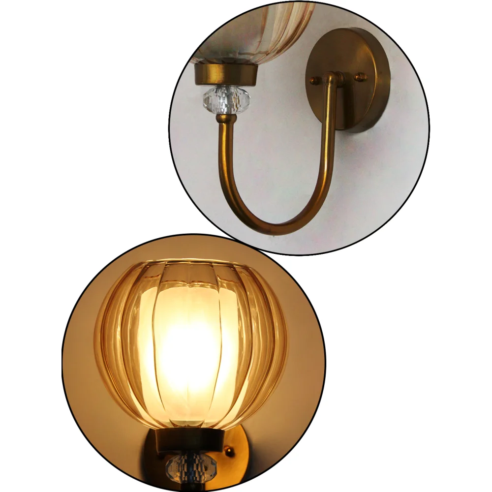 Decorative Brass Wall Light with Amber Glass Globe | SKE-140043_ARG