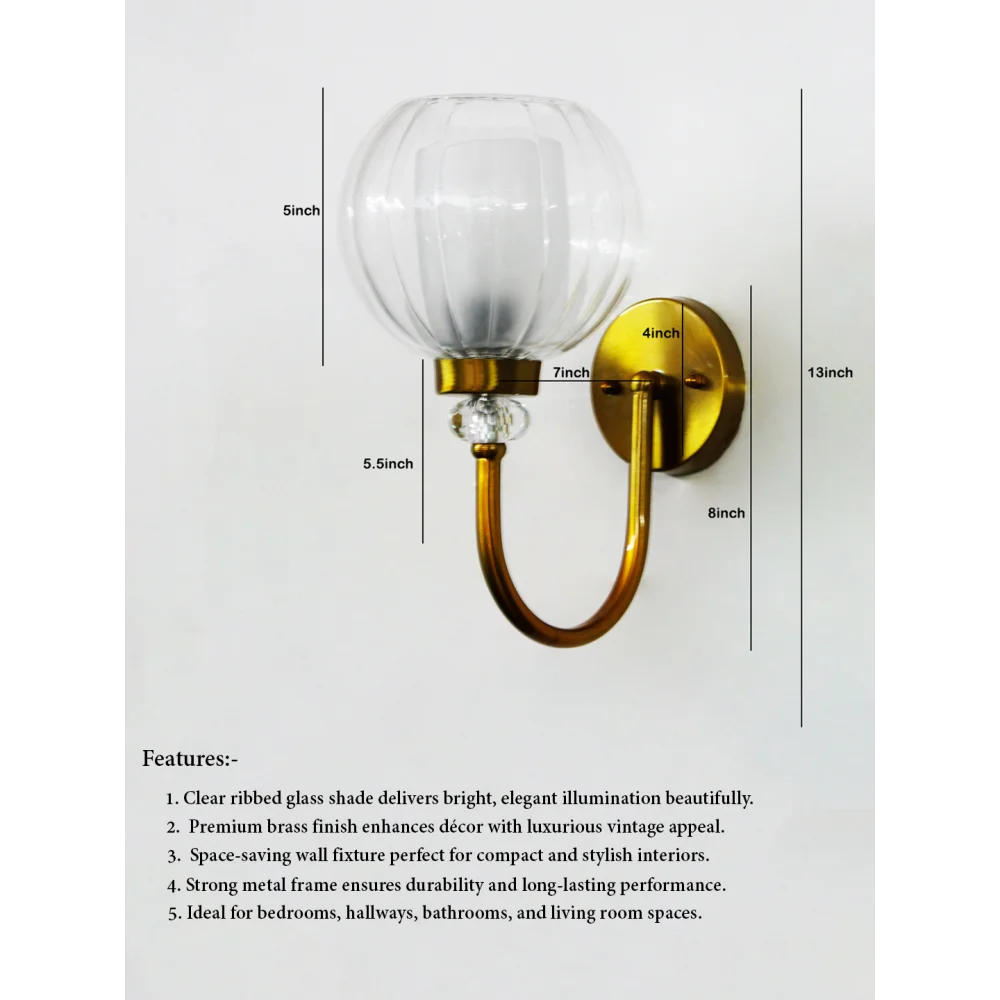 Decorative Brass Wall Light with Clear Glass Globe | SKE-140043_CGS