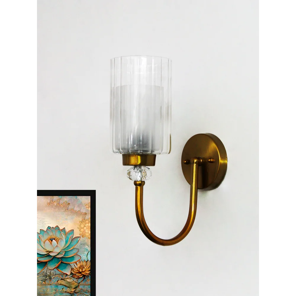 Brass Wall Sconce with Clear Ribbed Glass Shade | SKE-140043_CRGS