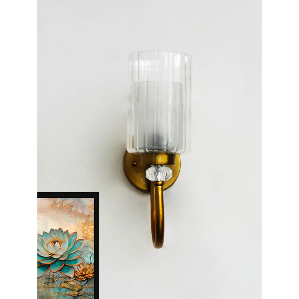 Brass Wall Sconce with Clear Ribbed Glass Shade | SKE-140043_CRGS