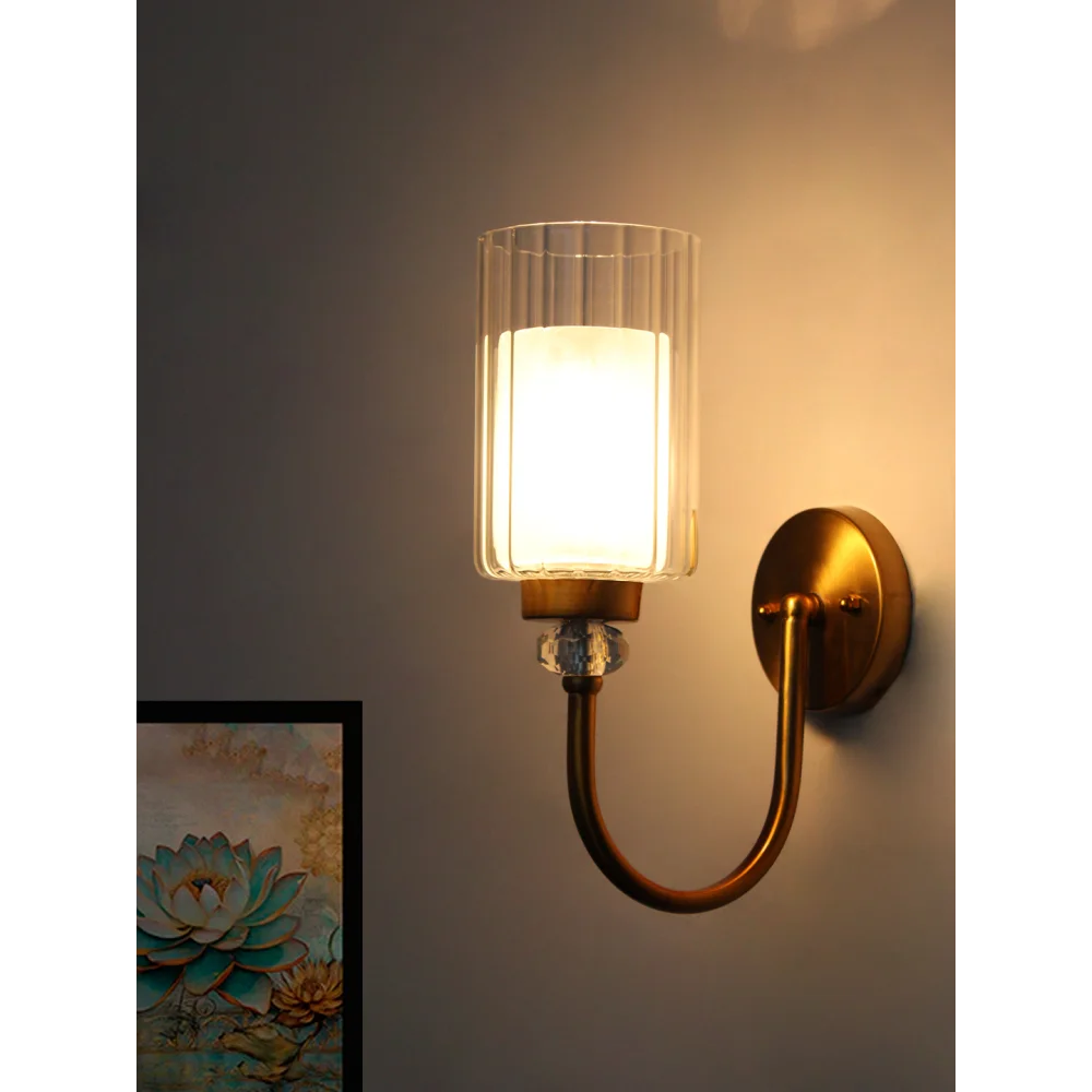 Brass Wall Sconce with Clear Ribbed Glass Shade | SKE-140043_CRGS
