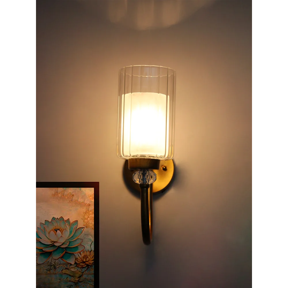 Brass Wall Sconce with Clear Ribbed Glass Shade | SKE-140043_CRGS