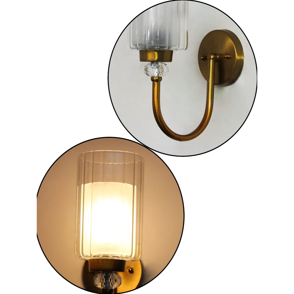 Brass Wall Sconce with Clear Ribbed Glass Shade | SKE-140043_CRGS