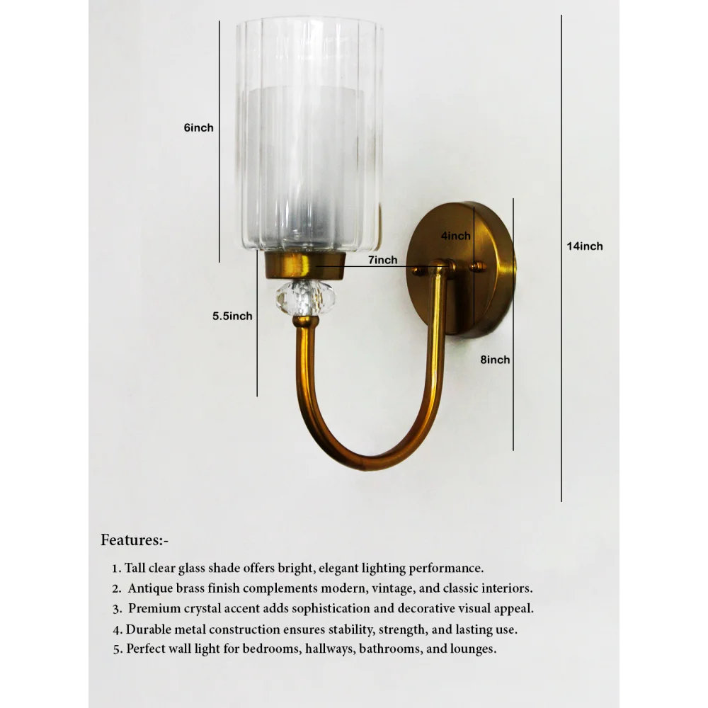 Brass Wall Sconce with Clear Ribbed Glass Shade | SKE-140043_CRGS