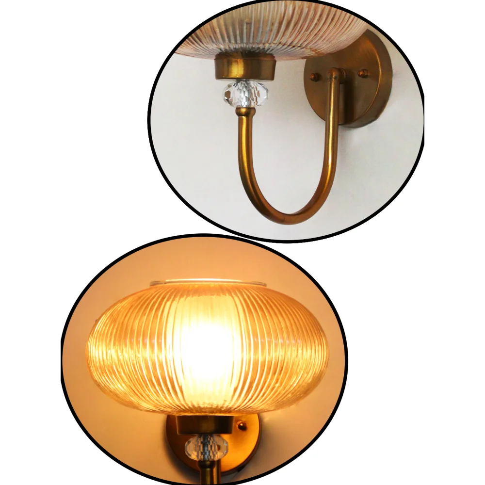 Brass Wall Sconce with Ribbed Amber Glass Shade | SKE-140043_RAGS